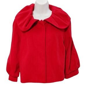 Ann Taylor Wool Rabbit Hair Blend Jacket Hidden Buttons Wide Collar Red Womens M